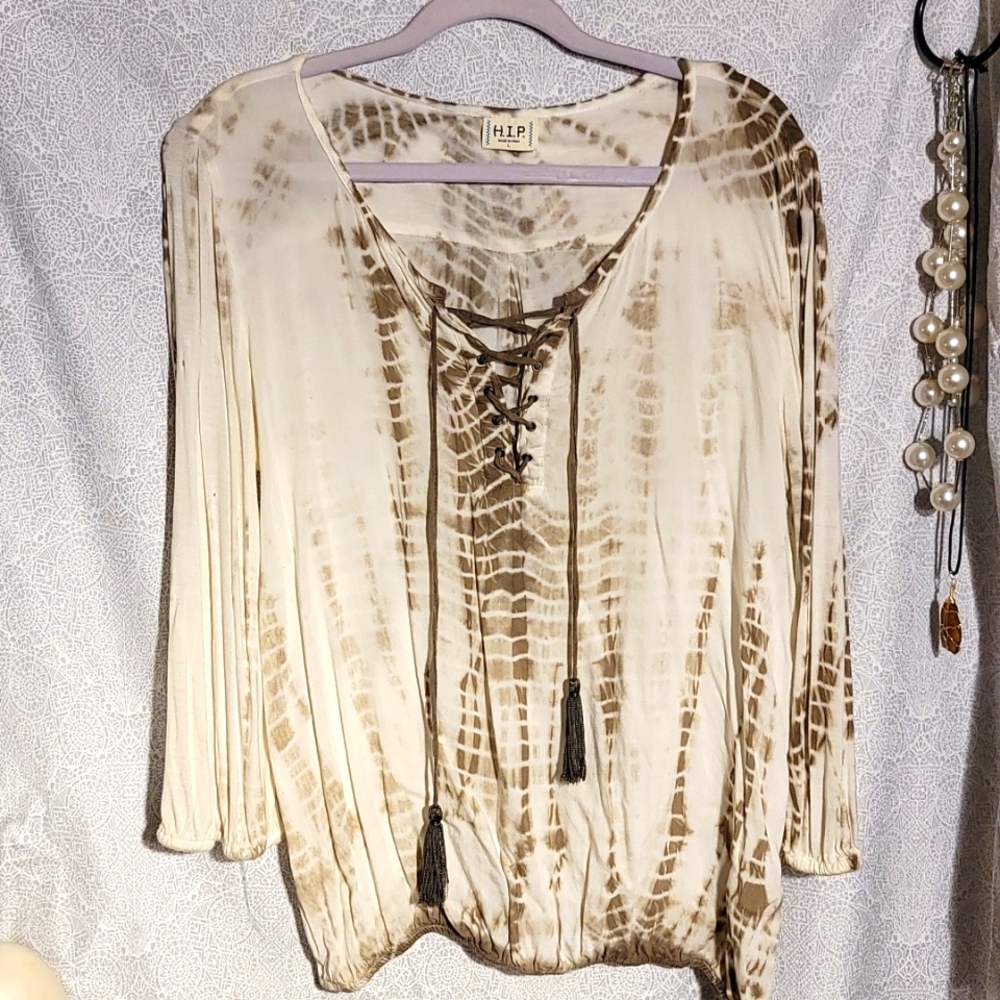 H.I.P. from Buckle Lace Up Tie Dye Peasant Blouse